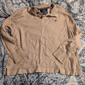 Casual Tan Pullover with Buttoned Collar